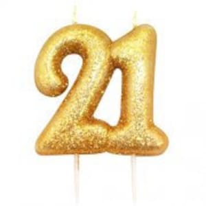 Age 21 Glitter Numeral Moulded Pick Candle Gold