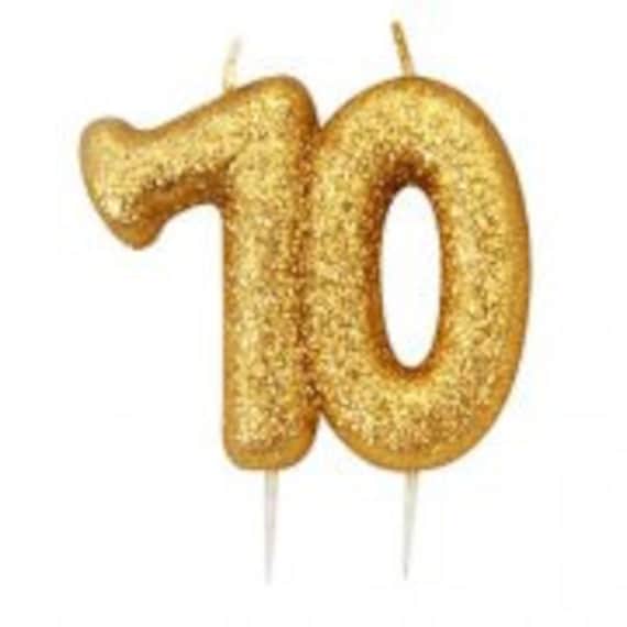 Age 70 Glitter Numeral Moulded Pick Candle Gold
