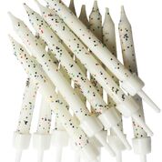 White Glitter Candles & Holders Birthday Party Cake Topper Decoration